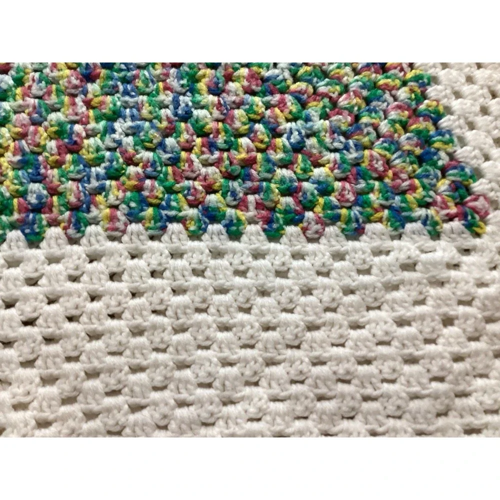 VTG Multi-Color Crochet Afghan Blanket‎ w/ White Border 48